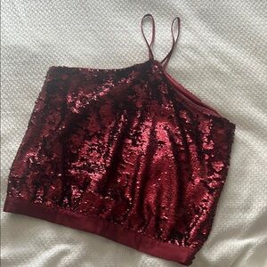 Sunday in Brooklyn burgundy red Sequin Halter Top M